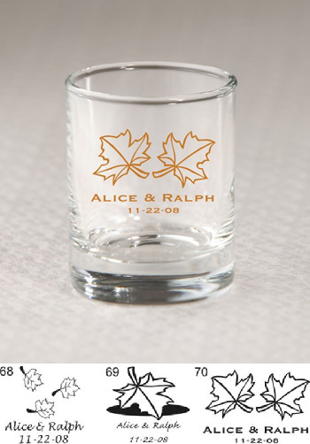 Personalized Fall Shot Glass Favors. 3 oz Clear Shot Glass; Measures 2.5" Tall and 2.125" in Diameter 